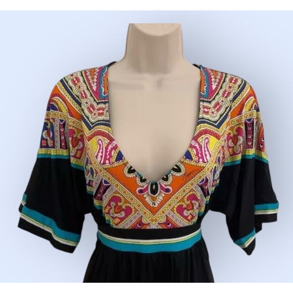 TRINA TURK Women's Nepal Black & Tropical Colors Swim Cover up Dress 6 8 Tunic - Picture 5 of 12